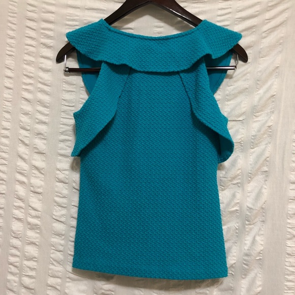 SALE Anthropologie Deletta Ruffled Turquoise Top - Picture 3 of 5